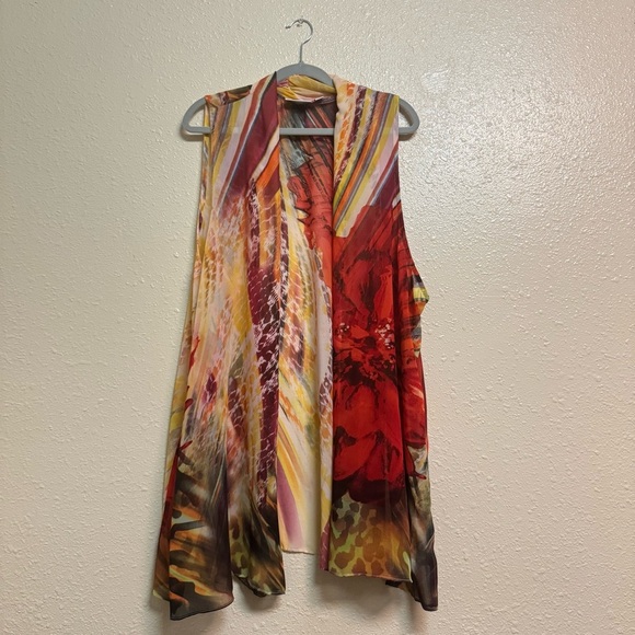 Susan Graver Bold Floral Long Line Chiffon Vest - Picture 1 of 5